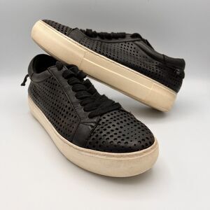 J Slide NYC Women’s Sneakers Walking Shoes Black Leather Size 6.5 Logo Lace Up
